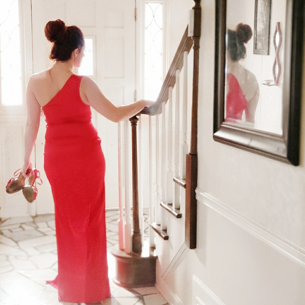 One Shoulder Fuscia Gown